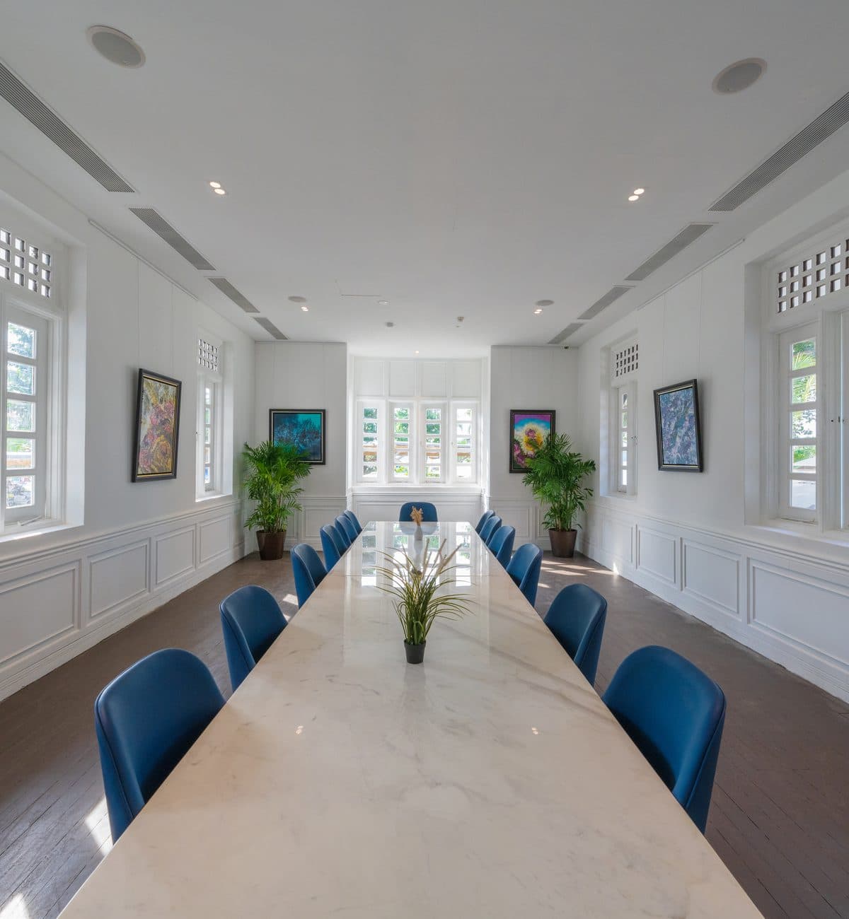 The private dining room at Canopy Changi Village, one long table set for a group